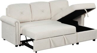 RASOO Velvet Modern Sleeper Sofa Bed with Storage Chaise-AA