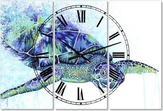 Designart Sea Turtle Oversized Cottage 3 Panels Wall Clock - 38 x 38 x 1