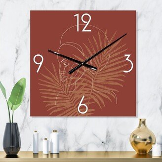 Designart 'Sillhouette of Afro American Girl on Palm Leaves' Modern Metal Wall Clock