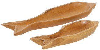 Peyton Lane Set Of 2 Brown Teak Wood Coastal Trays