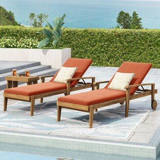 Jason Outdoor Acacia Wood Outdoor Chaise Lounge with Water Resistant Cushion