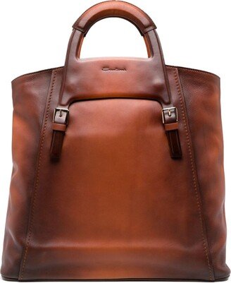 Flat-Handles Leather Handbag