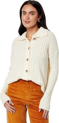 Niles Wide Rib Collar Cardigan (Antique Cream) Women's Sweater