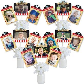 Big Dot of Happiness Pirate Ship Adventures - Skull Birthday Party Picture Centerpiece Sticks - Photo Table Toppers - 15 Pieces