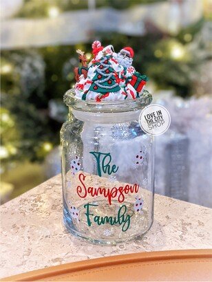 Personalized Christmas Glass Candy Jar For Cane Display, Office Cabdy Decor, Theme Party Favor, Sweets