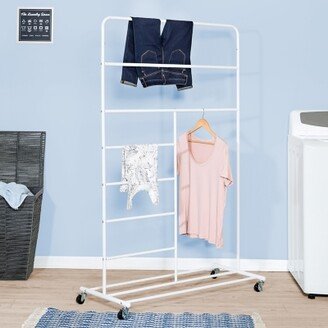 Rolling Multi-Section T-Bar Clothes Drying Rack