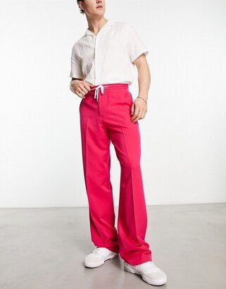 wide leg smart pants with drawcord in pink