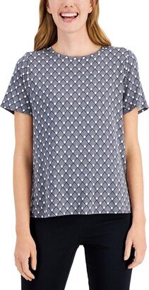 Petites Womens Cap Sleeves Chevron T-Shirt