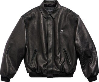 Logo-Debossed Leather Bomber Jacket