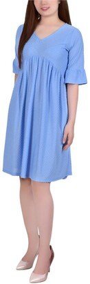 Petite Elbow Sleeve Swiss Dot Empire Dress-AA