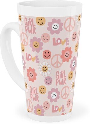 Mugs: Happy Girl Power - Pink Tall Latte Mug, 17Oz, Pink