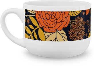 Mugs: Retro Floral - Orange Brown And Yellow Latte Mug, White, 25Oz, Orange