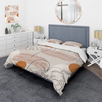 Designart 'One Line Art Shapes & Abstract Monstera Leaf' Modern Duvet Cover Comforter Set
