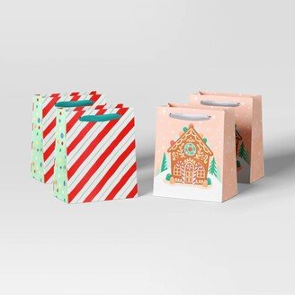 4ct Petite Cub Printed Christmas Gift Bag Candy Cane/Gingerbread House - Wondershop™