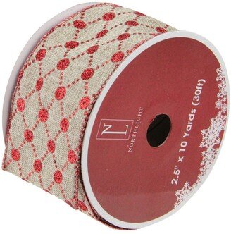 Northlight Connecting The Dots Red and White Diamond Wired Christmas Craft Ribbon 2.5