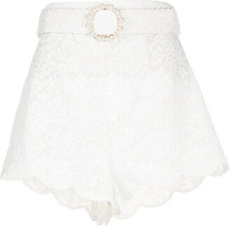 Floral-Lace High-Waisted Shorts