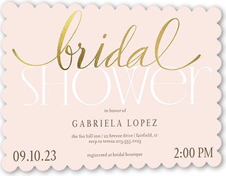 Bridal Shower Invitations: Modern Bride Bridal Shower Invitation, Gold Foil, Pink, 5X7, Matte, Signature Smooth Cardstock, Scallop