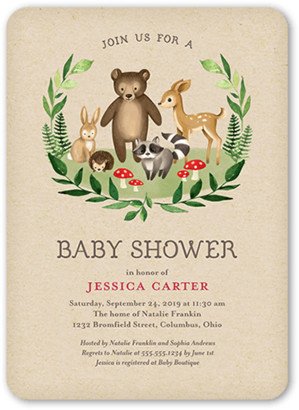 Baby Shower Invitations: Woodland Friends Baby Shower Invitation, Beige, 5X7, Matte, Signature Smooth Cardstock, Rounded