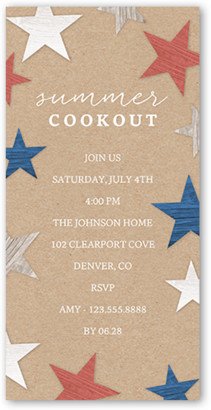 July 4Th Invitations: Americana Cookout Summer Invitation, White, 4X8, Signature Smooth Cardstock, Square