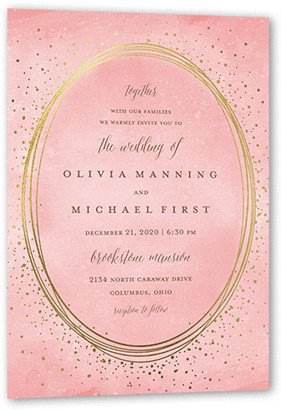 Wedding Invitations: Resplendent Night Wedding Invitation, Gold Foil, Pink, 5X7, Matte, Signature Smooth Cardstock, Square