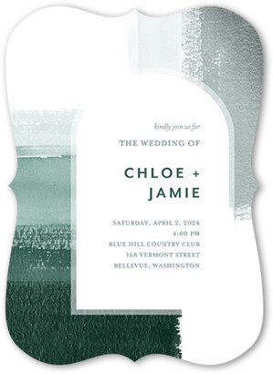 Wedding Invitations: Painted Shades Wedding Invitation, Green, 5X7, Pearl Shimmer Cardstock, Bracket