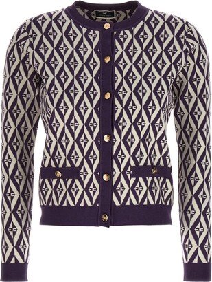 Geometric-Pattern Buttoned Knitted Cardigan
