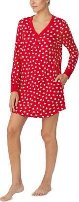 Long Sleeve Henley Sleepshirt (Red Hearts) Women's Pajama