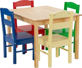 Kids 5 Piece Table Chair Set Pine Wood Multicolor Children