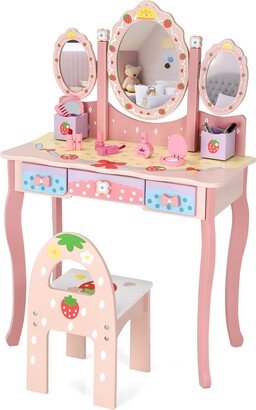 Kids Vanity Princess Makeup Dressing Table Chair Set w/