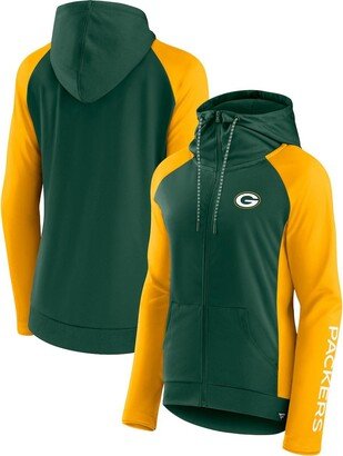 Women's Branded Green and Gold Green Bay Packers End Around Raglan Full-Zip Hoodie - Green, Gold