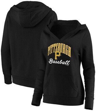 Women's Black Pittsburgh Pirates Victory Script Crossover Neck Pullover Hoodie