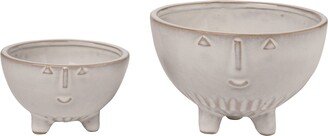 Ceramic 5.75 White Spring Smiley Bowl Set of 2