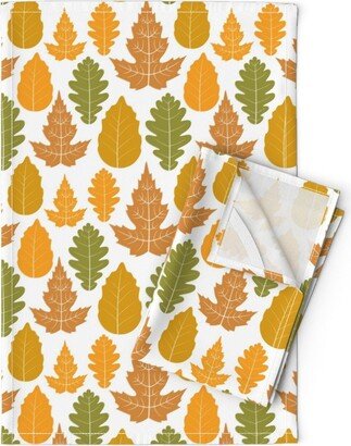 Farmhouse Autumn Tea Towels | Set Of 2 - Fall Leaves By Famenxt Botanical October Oak Linen Cotton Spoonflower