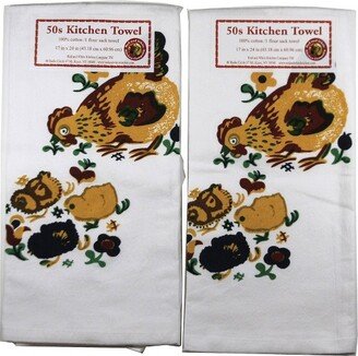 Red And White Kitchen Company Decorative Towel Mama Hen W/Chicks Towel Set / 2 Cotton Vl31s