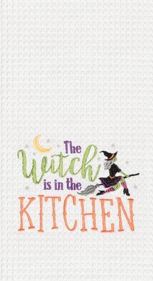 Witch Is In The Kitchen Halloween Embroidered Waffle Weave Kitchen Towel