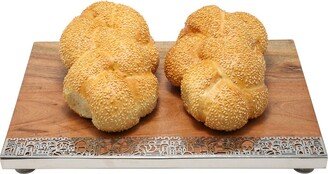 Yair Emanuel Wooden Challah Board For Shabbat With Decorative Jerusalem Metal Bezel - Judaica Gift