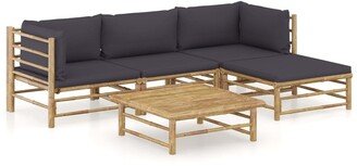 5 Piece Patio Lounge Set with Dark Gray Cushions Bamboo - 25.6