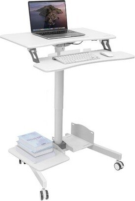 Mount-It! Height Adjustable Mobile Computer Cart, Rolling Desktop Workstation, Storage Area for CPU and Printer, Mobile Sit-Stand Computer Workstation