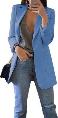 Tdvcpmkk Women's Slim Fit Blazer Fall Jacket Work Office Ladies Blue