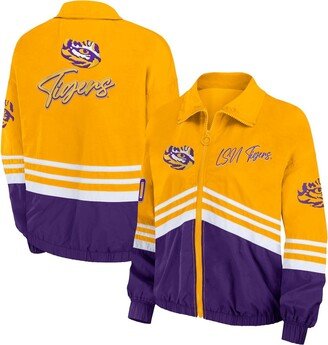 Women's Wear by Erin Andrews Yellow Distressed Lsu Tigers Vintage-Like Throwback Windbreaker Full-Zip Jacket