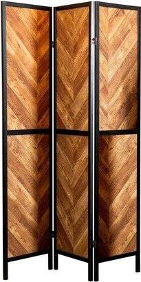 70 Inch Modern 3 Panel Folding Room Divider, Herringbone Pattern, Brown - 52L x 0.75W x 70.25H, in inches