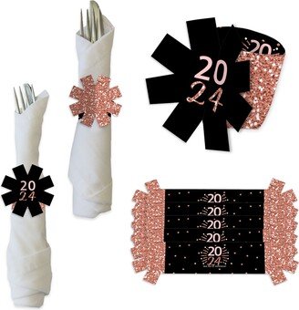 Rose Gold Happy New Year - 2024 Years Eve Party Paper Napkin Holder Rings Set Of 24