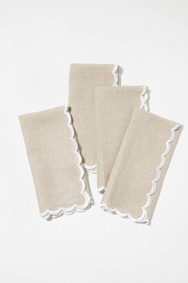 Locust Walk Sand and White Embroidered Linen Napkins Set of 4