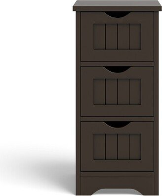 Tangkula 3-Drawer Bathroom Floor Cabinet Freestanding Side Storage Organizer w/Cut-Out Handle Coffee