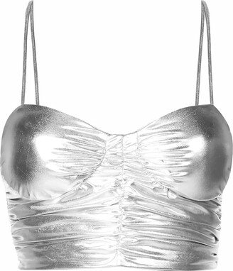 Yaya Silver Metallic Ruched Crop Top