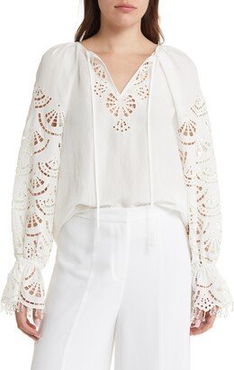 Simi Embellished Eyelet Peasant Blouse