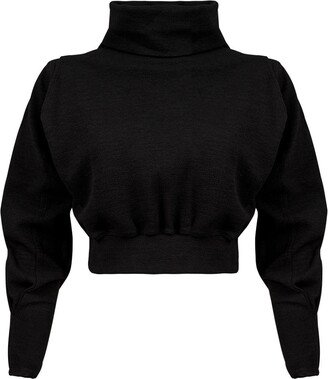 Balletto Athleisure Couture High Collar Sweat Fleece Blouse Nero Black