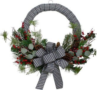 Northlight Black and White Houndstooth and Berry Artificial Christmas Wreath - 24-Inch, Unlit