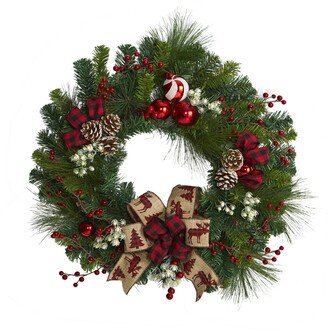 Christmas Pine Artificial Wreath with Pine Cones and Ornaments