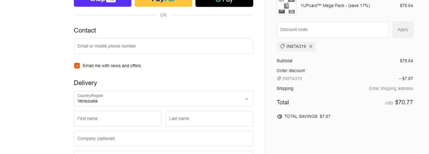 where to use 1Upcard promo code box